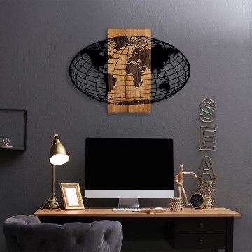 Wall decoration 87x58 cm globe wood/metal