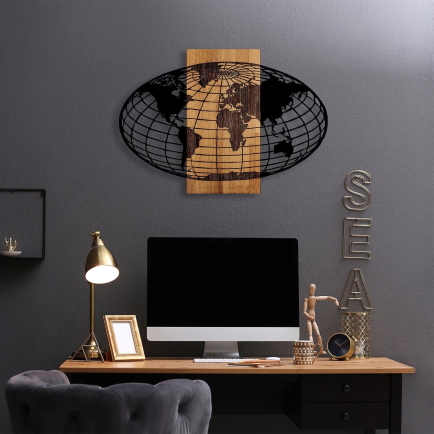 Wall decoration 87x58 cm globe wood/metal