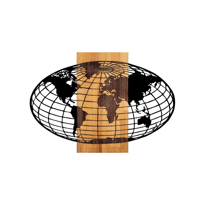 Wall decoration 87x58 cm globe wood/metal