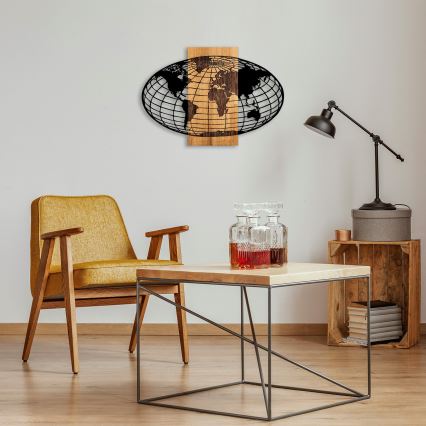 Wall decoration 87x58 cm globe wood/metal