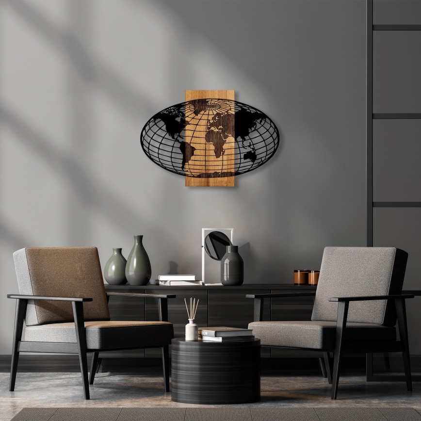 Wall decoration 87x58 cm globe wood/metal