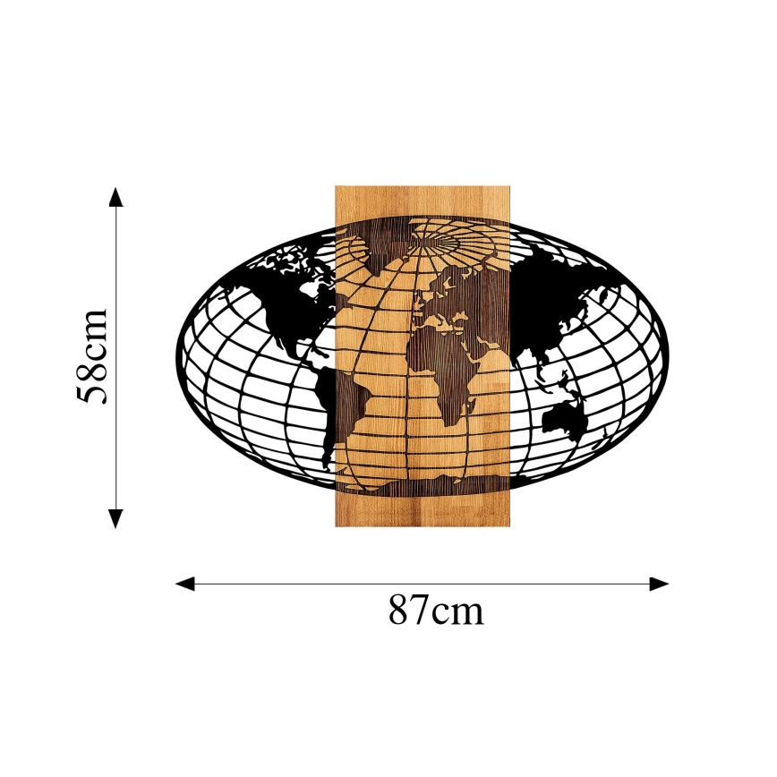 Wall decoration 87x58 cm globe wood/metal
