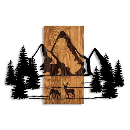 Wall decoration 88x57 cm mountains wood/metal