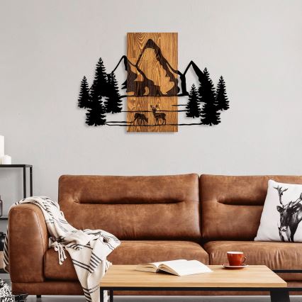 Wall decoration 88x57 cm mountains wood/metal