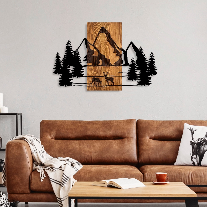 Wall decoration 88x57 cm mountains wood/metal