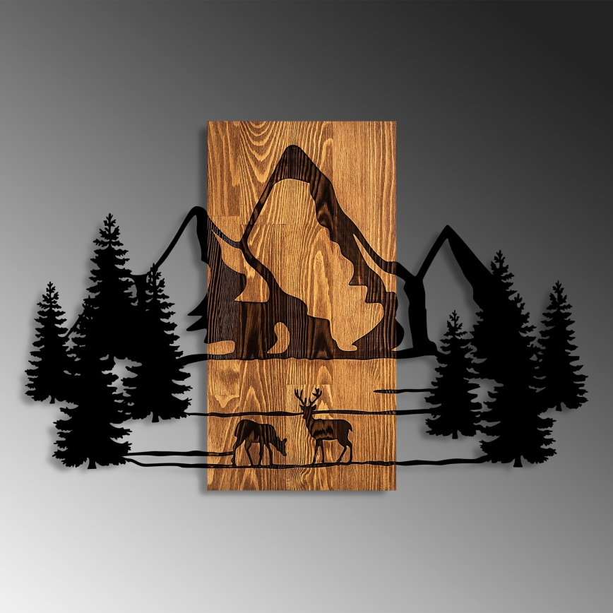Wall decoration 88x57 cm mountains wood/metal