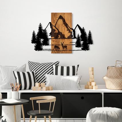 Wall decoration 88x57 cm mountains wood/metal