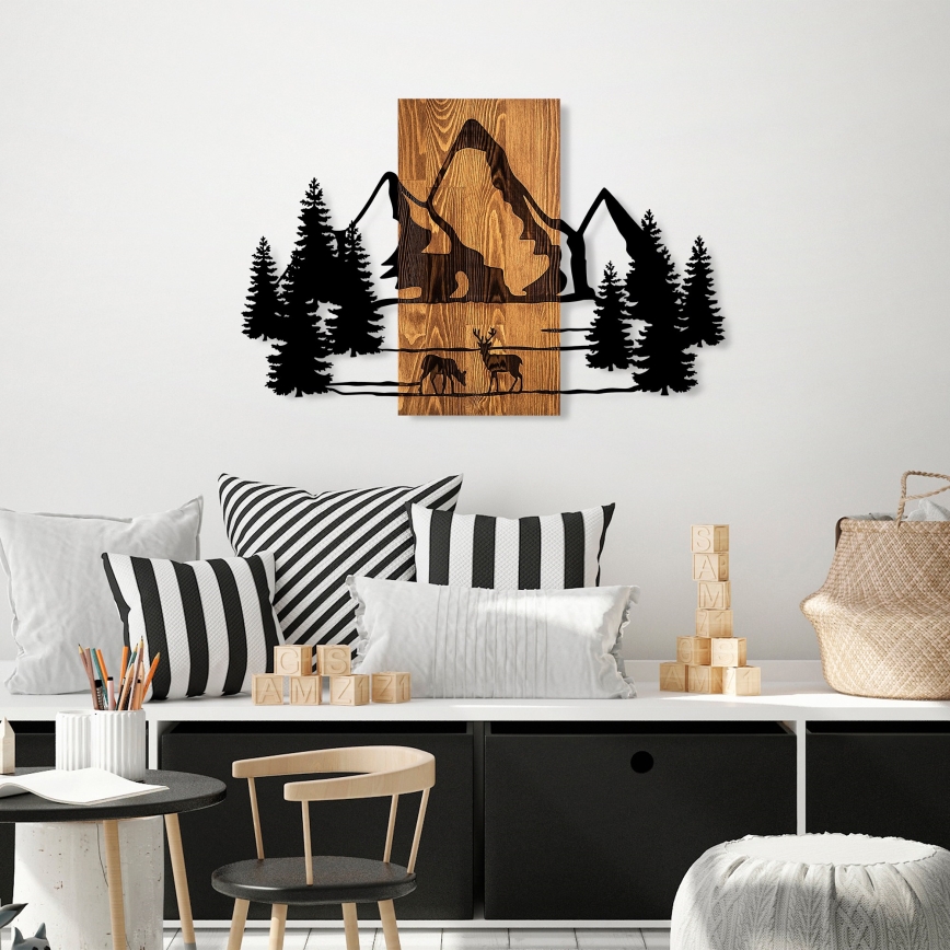 Wall decoration 88x57 cm mountains wood/metal