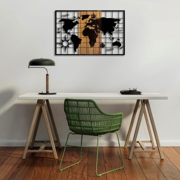 Wall decoration 90x58 cm map wood/metal