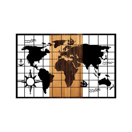 Wall decoration 90x58 cm map wood/metal