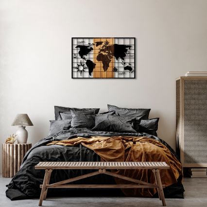 Wall decoration 90x58 cm map wood/metal