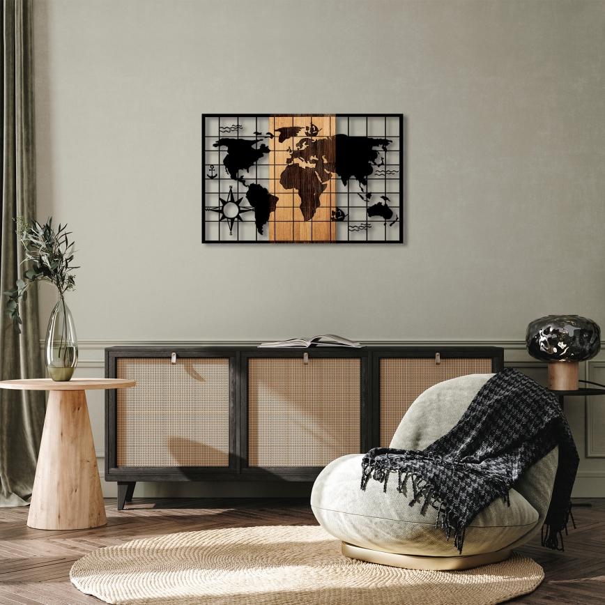 Wall decoration 90x58 cm map wood/metal