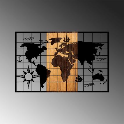 Wall decoration 90x58 cm map wood/metal