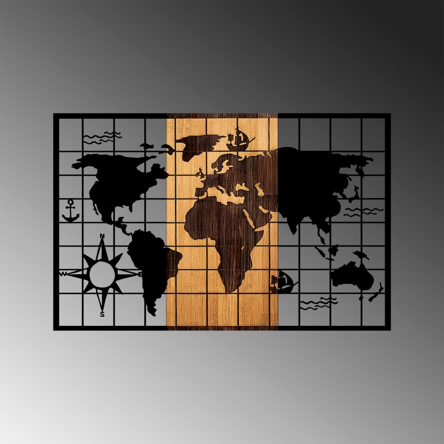 Wall decoration 90x58 cm map wood/metal