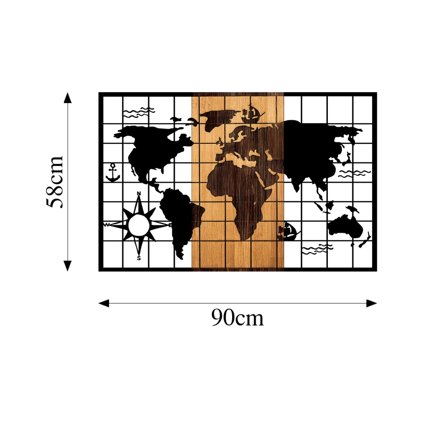 Wall decoration 90x58 cm map wood/metal
