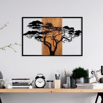 Wall decoration 90x58 cm tree wood/metal