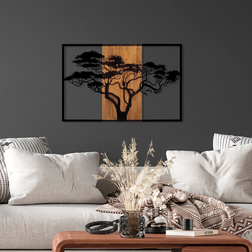 Wall decoration 90x58 cm tree wood/metal