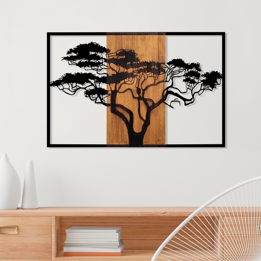 Wall decoration 90x58 cm tree wood/metal
