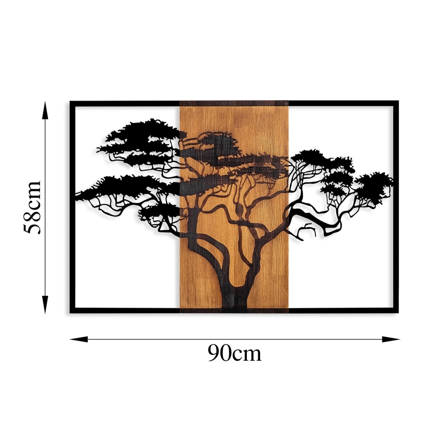 Wall decoration 90x58 cm tree wood/metal
