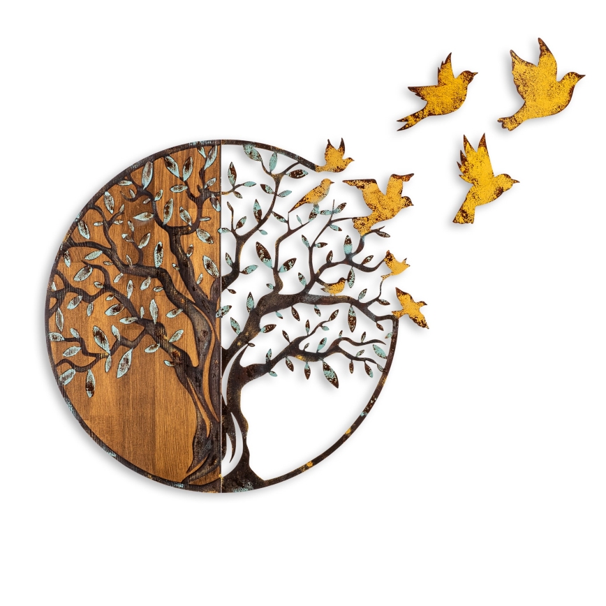 Wall decoration 92x71 cm tree and birds wood/metal