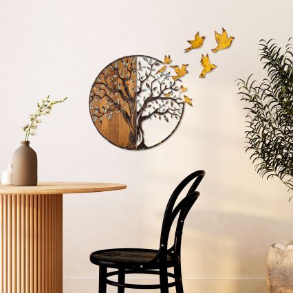 Wall decoration 92x71 cm tree and birds wood/metal