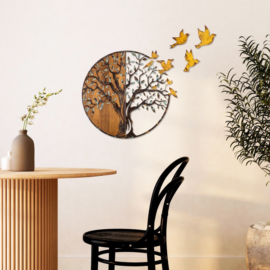 Wall decoration 92x71 cm tree and birds wood/metal