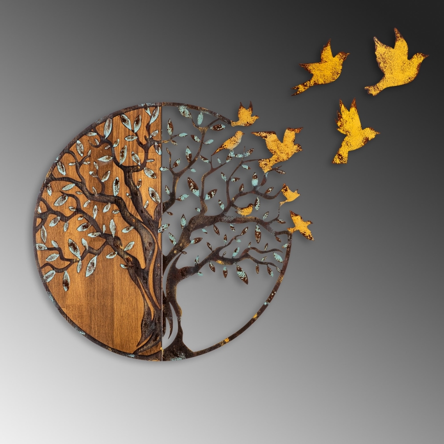 Wall decoration 92x71 cm tree and birds wood/metal