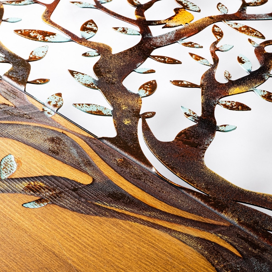 Wall decoration 92x71 cm tree and birds wood/metal