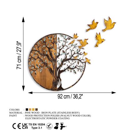 Wall decoration 92x71 cm tree and birds wood/metal