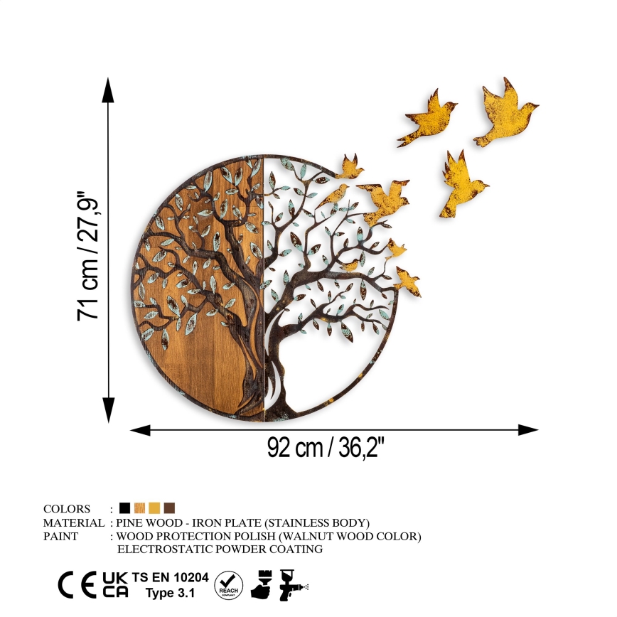 Wall decoration 92x71 cm tree and birds wood/metal