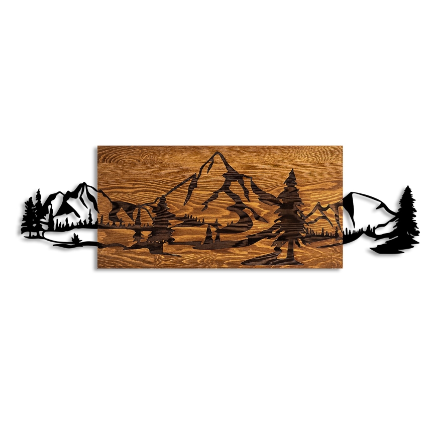 Wall decoration 93x29 cm mountains wood/metal