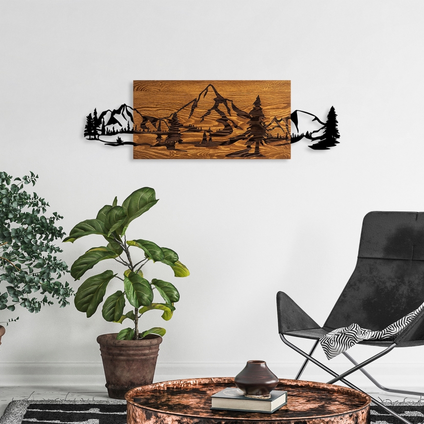 Wall decoration 93x29 cm mountains wood/metal