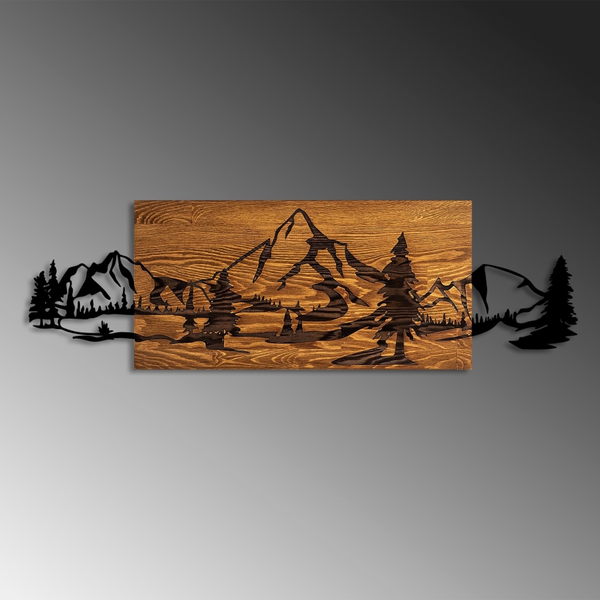Wall decoration 93x29 cm mountains wood/metal