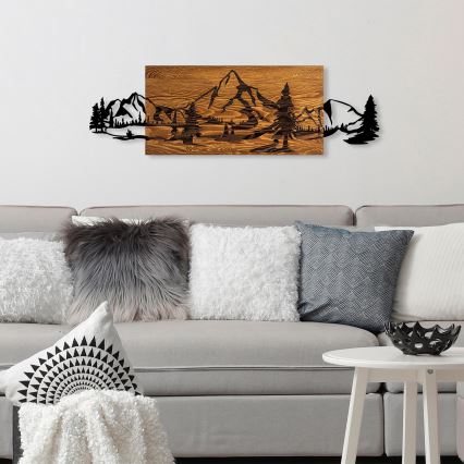 Wall decoration 93x29 cm mountains wood/metal