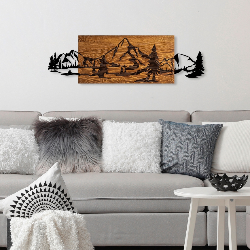 Wall decoration 93x29 cm mountains wood/metal