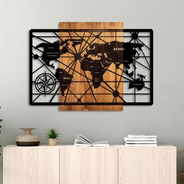 Wall decoration 96x70 cm map wood/metal