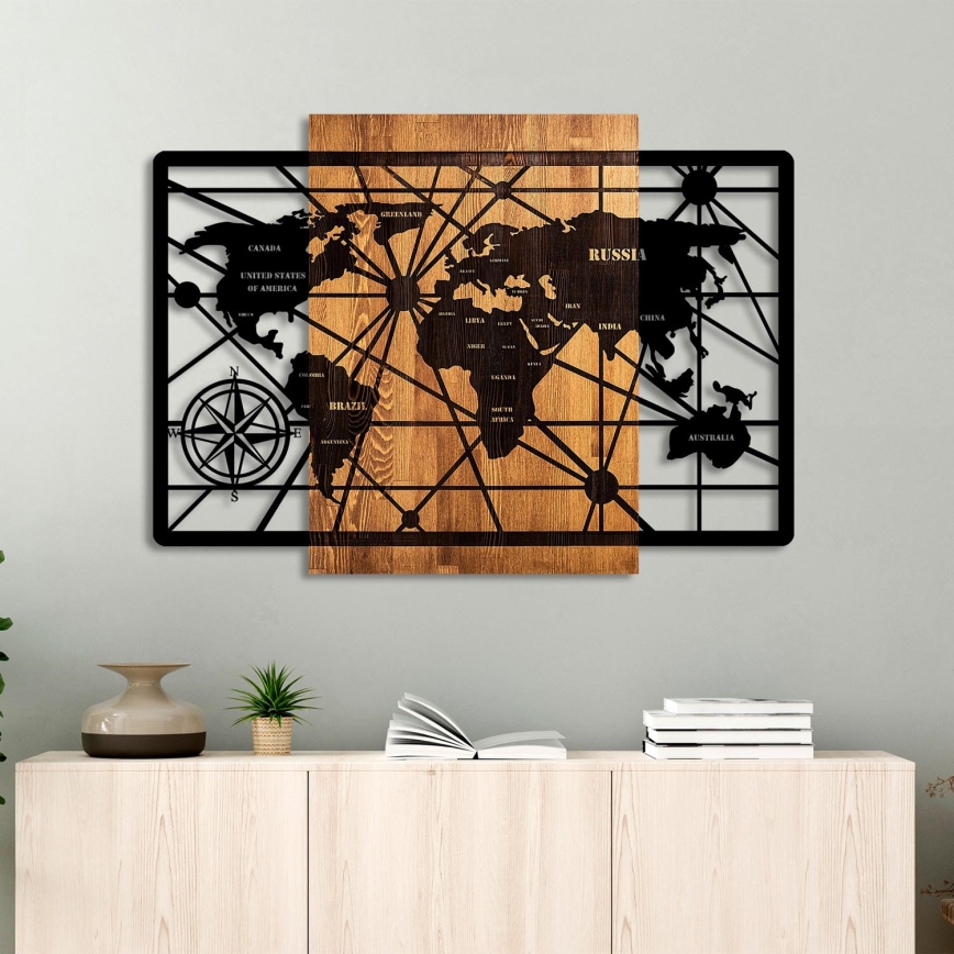 Wall decoration 96x70 cm map wood/metal