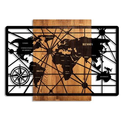 Wall decoration 96x70 cm map wood/metal