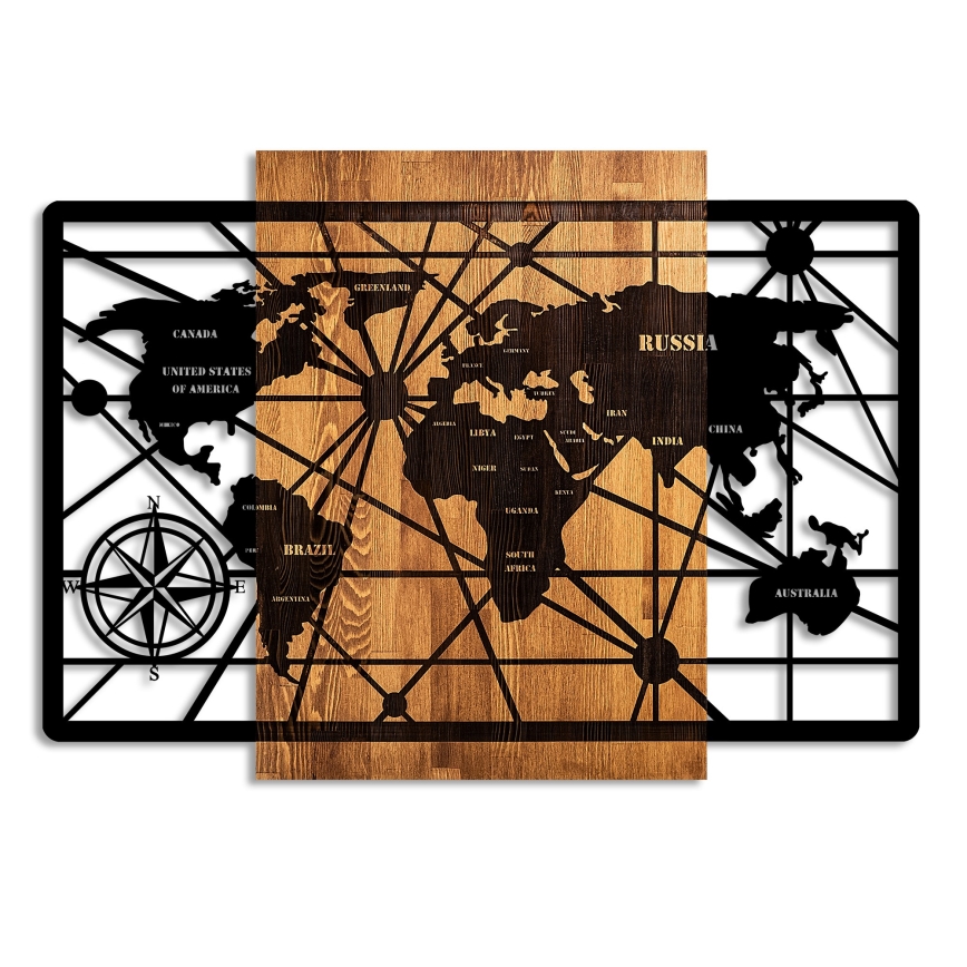 Wall decoration 96x70 cm map wood/metal