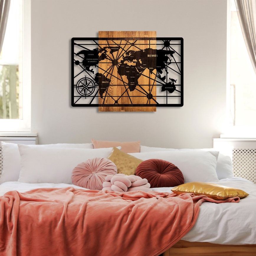 Wall decoration 96x70 cm map wood/metal