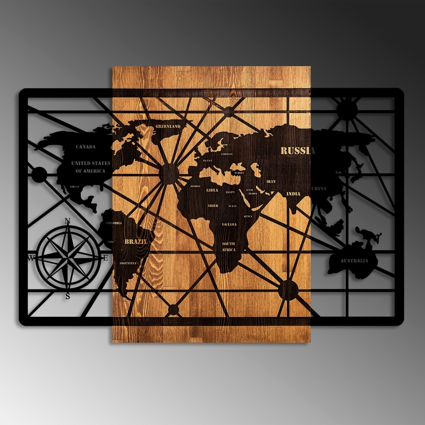 Wall decoration 96x70 cm map wood/metal