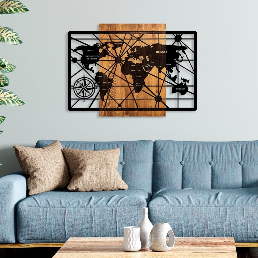 Wall decoration 96x70 cm map wood/metal
