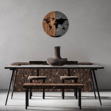 Wall decoration d. 56 cm map wood/metal