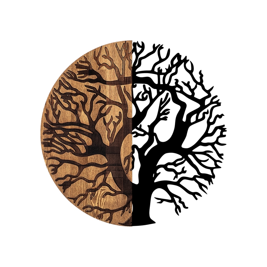 Wall decoration d. 56 cm tree wood/metal
