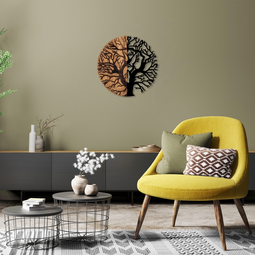 Wall decoration d. 56 cm tree wood/metal