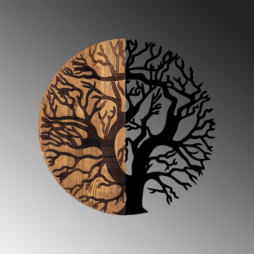 Wall decoration d. 56 cm tree wood/metal