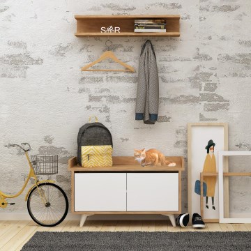 Wall hanger ARASSO 18,8x80 cm + shoe cabinet 60x90 white/brown
