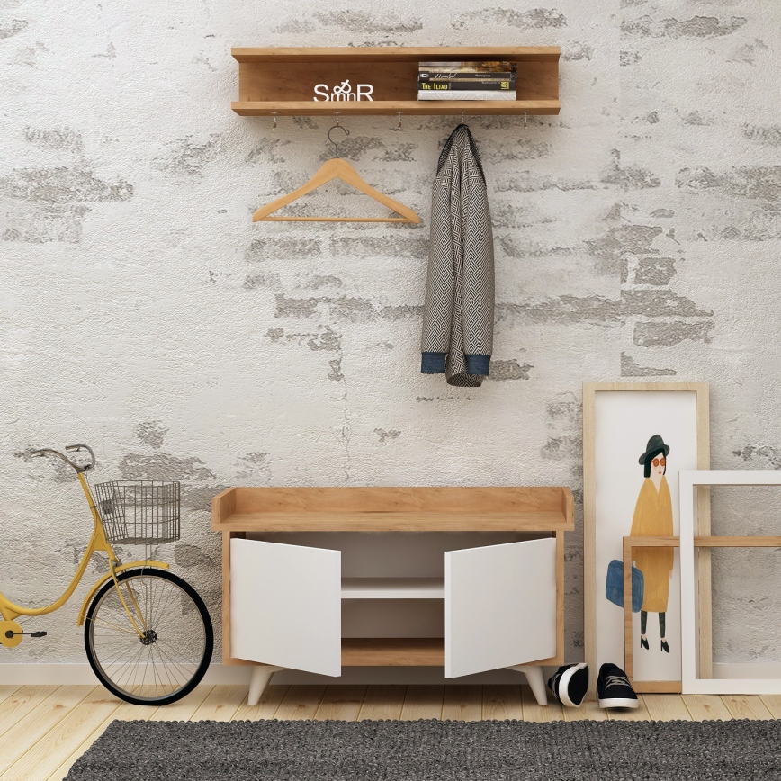 Wall hanger ARASSO 18,8x80 cm + shoe cabinet 60x90 white/brown