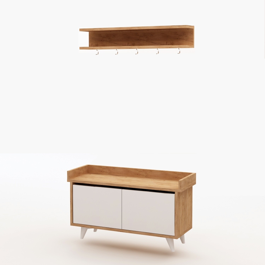 Wall hanger ARASSO 18,8x80 cm + shoe cabinet 60x90 white/brown