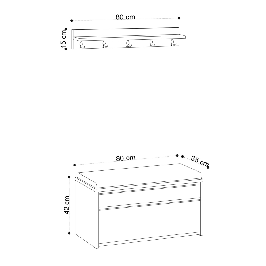 Wall hanger BOBY 15x80 cm + shoe cabinet 42x80 cm brown/black